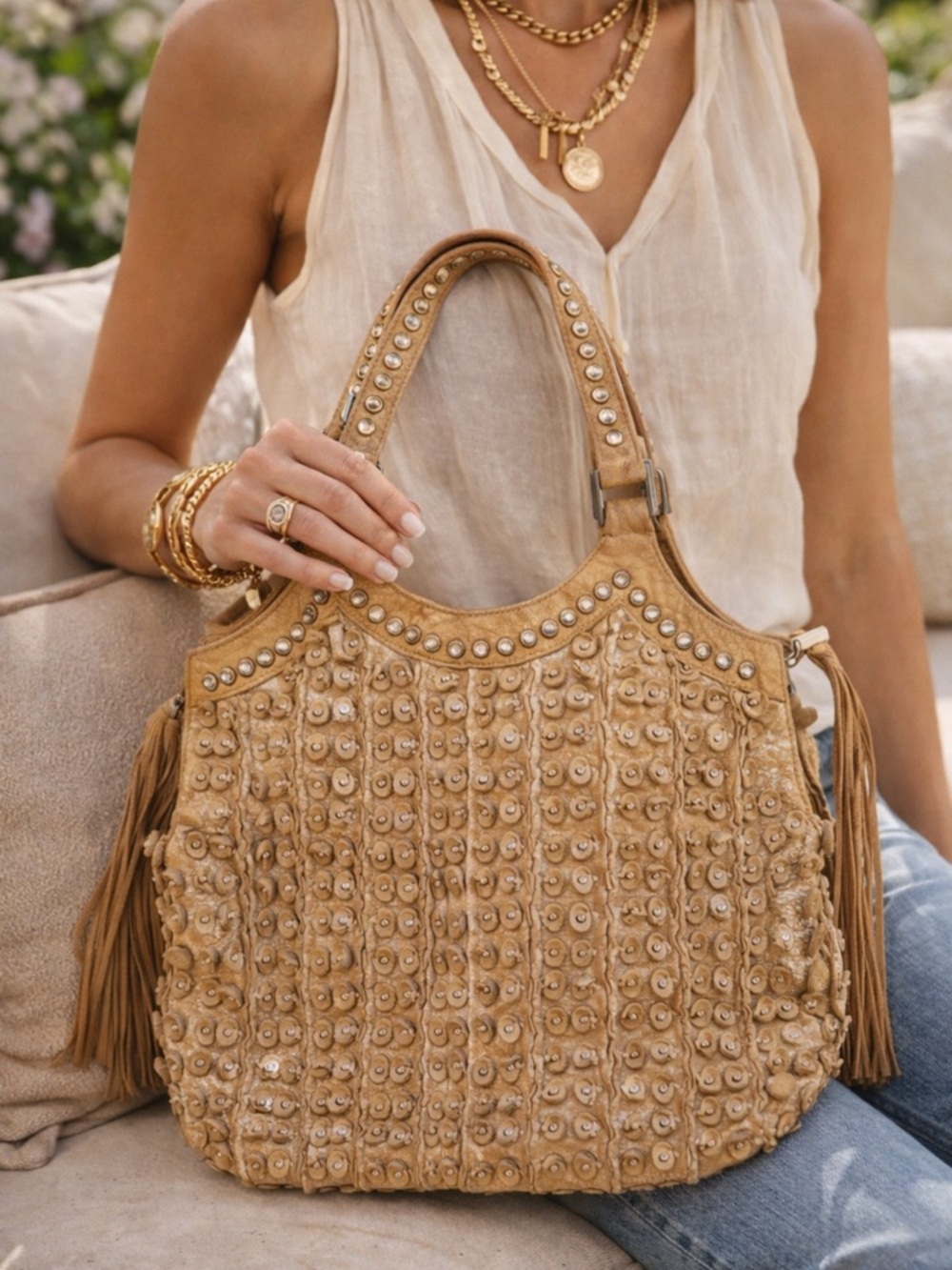 Luxury brand Kippys crystallized swarovski crystals tote shoulder bag metallic